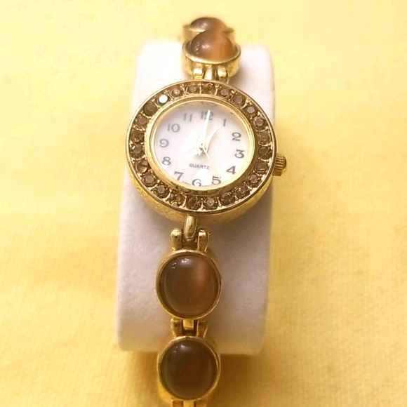 TIGER EYE Stone and Gold Tone Ladies Watch - Picture 2 of 8